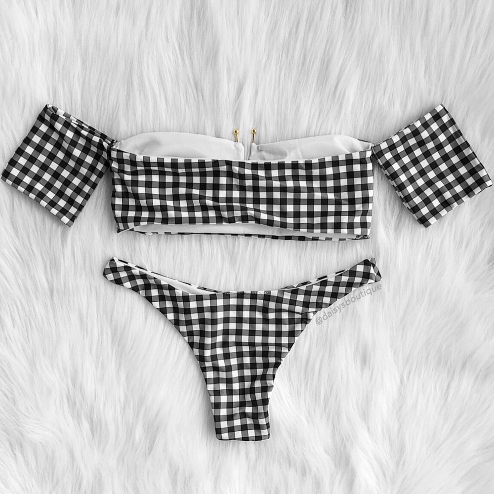 ❤️CLEARANCE❤️ gingham off the shoulder bikini set - Picture 3 of 5